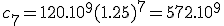 c_7=120.10^9(1.25)^7=572.10^9